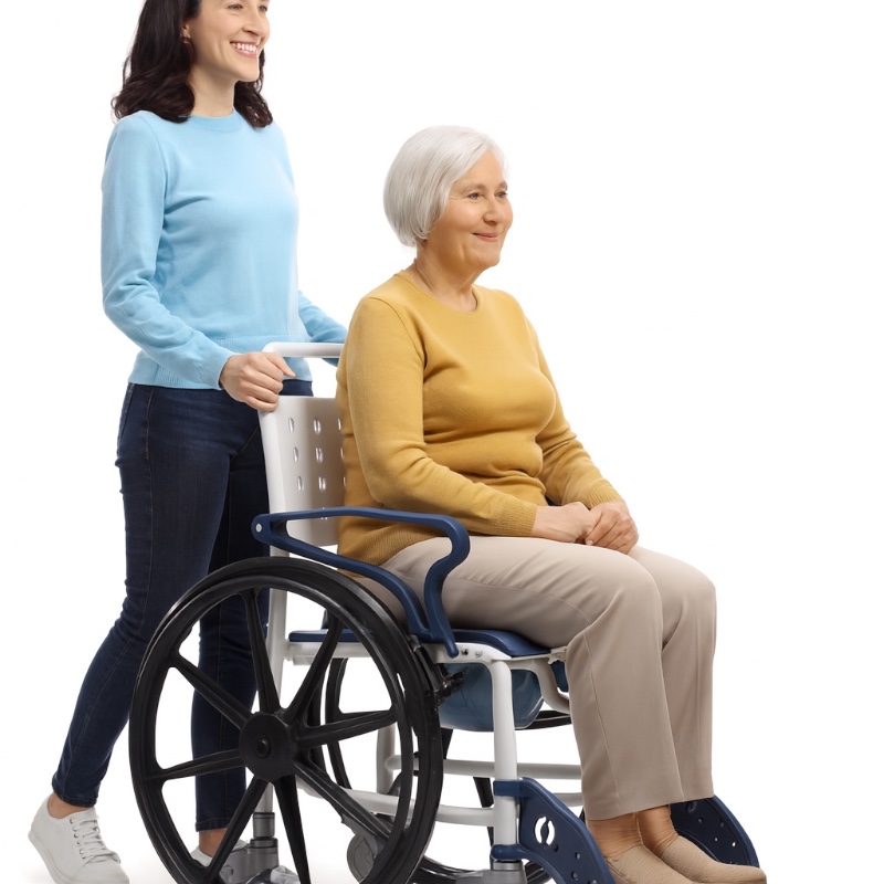 Pojazdný toaletný vozík pre seniorov SANI-TIM pri transporte