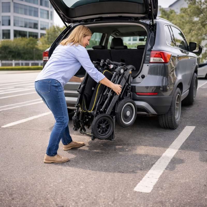 Elektrický invalidný vozík skladací – jednoduché naloženie do auta