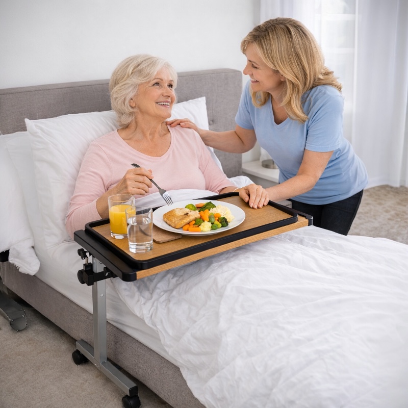 stolík k posteli pre seniorov – pohodlné jedenie bez vstávania