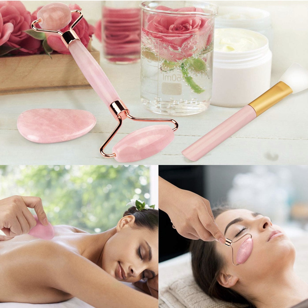 Masážny valček ARCLOGY Jade Roller a Gua sha kameň Ruženín