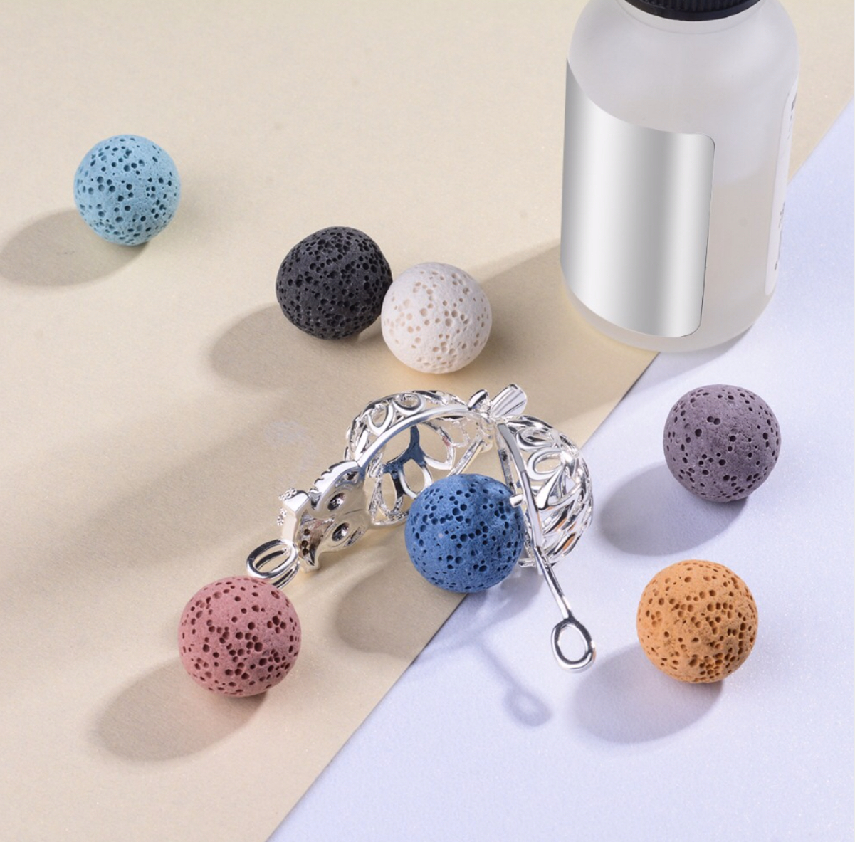 Aroma difúzny náhrdelník Sova s modrými očami lávové kamene