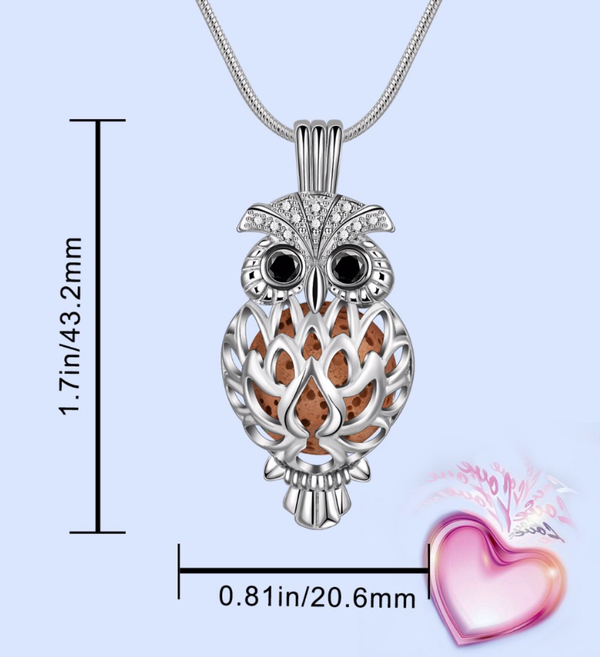 Aroma difúzny náhrdelník Sova s modrými očami lávové kamene