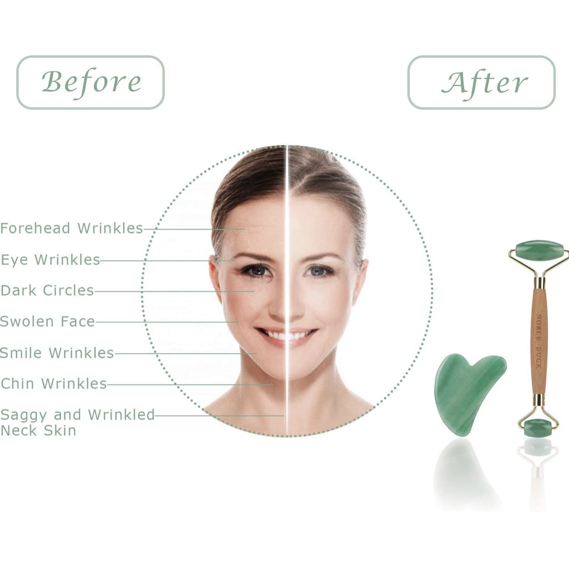 Masážny valček NOBLE DUCK Roller a Gua sha kameň - nefrit