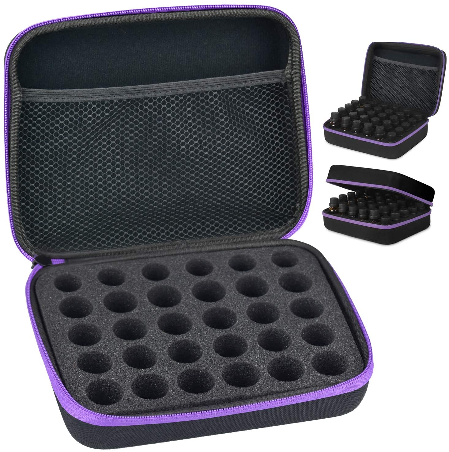 Taška na esenciálne oleje 30 x 5-15 ml čierna s fialovým lemom