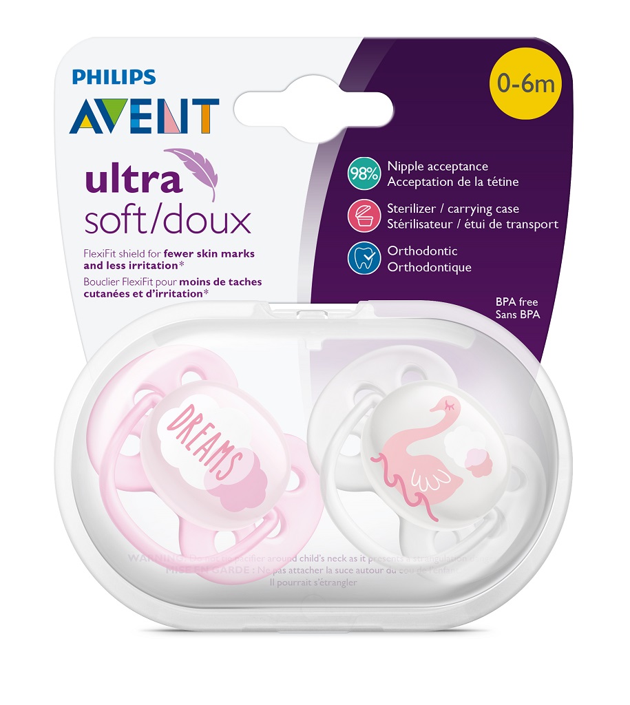 Philips AVENT Cumlík Ultrasoft text 0-6m dievča 2 ks