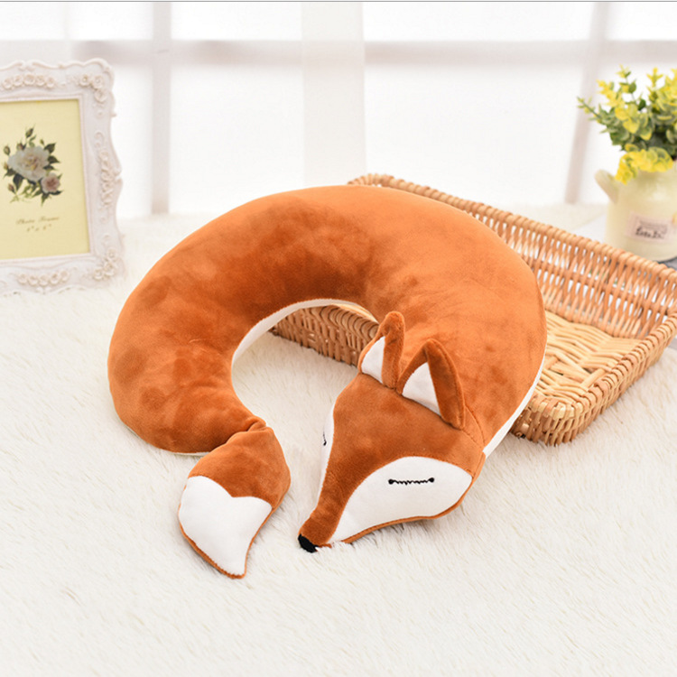 Detský cestovný vankúš Fox s maskou na spanie hnedá