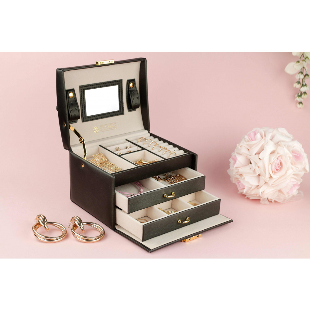 Šperkovnica kufrík so šuflíkmi čierna