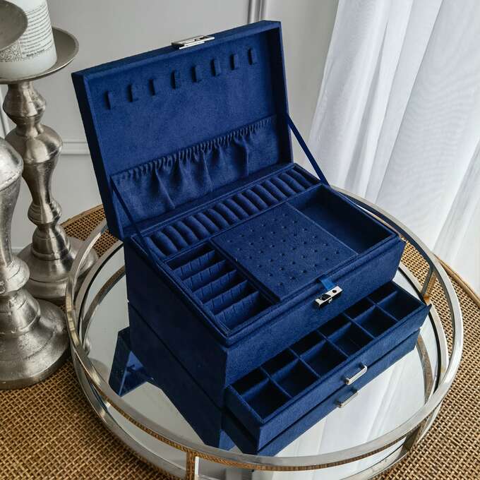 Šperkovnica zamatová tmavomodrá