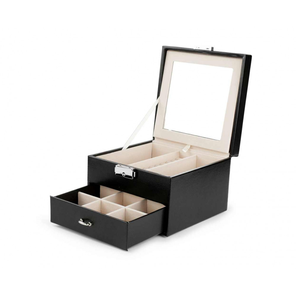 Šperkovnica kufrík so zrkadlom čierna