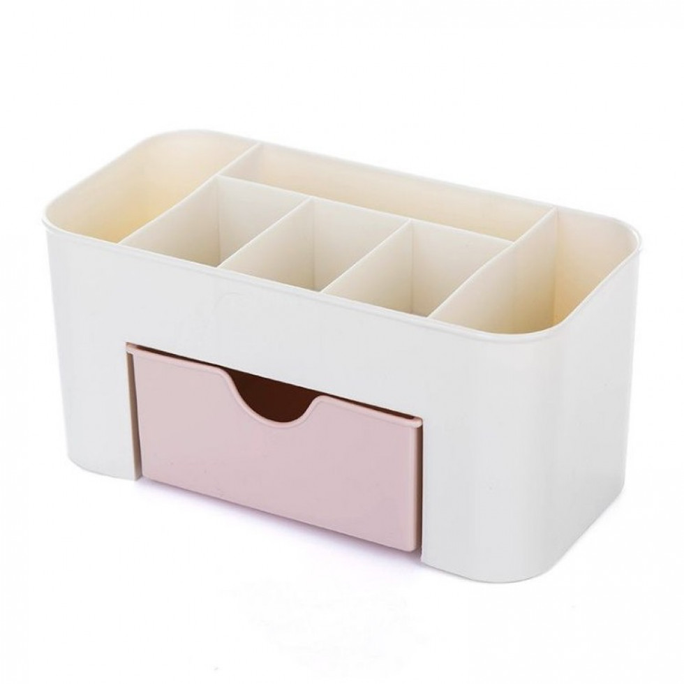 Organizér na kozmetiku so zásuvkami bielo-ružový 