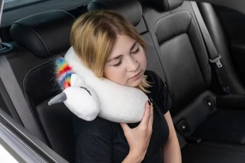 Detský cestovný vankúš s pamäťovou penou Jednorožec + maska na spanie