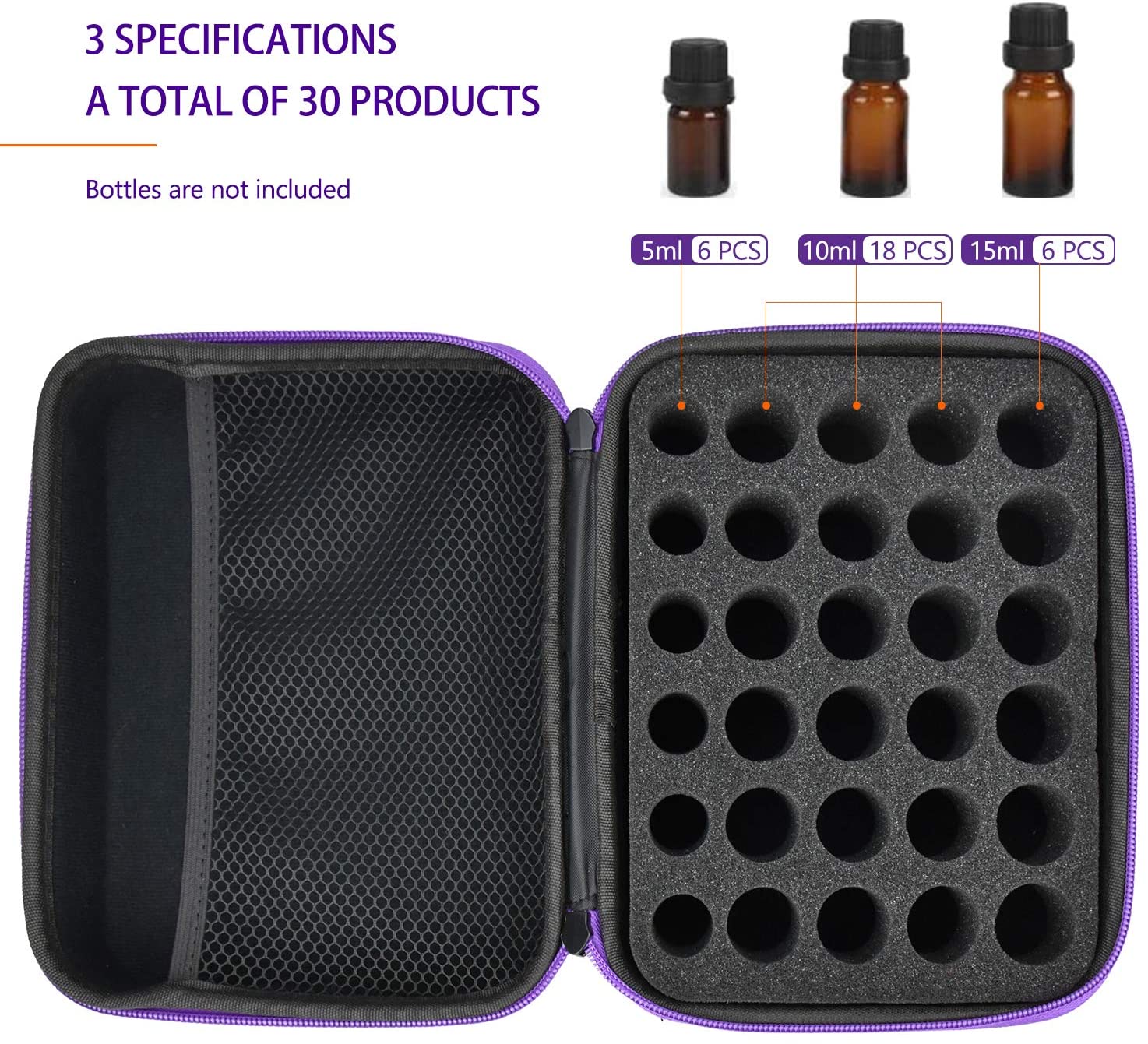 Taška na esenciálne oleje 30 x 5-15 ml čierna s fialovým lemom