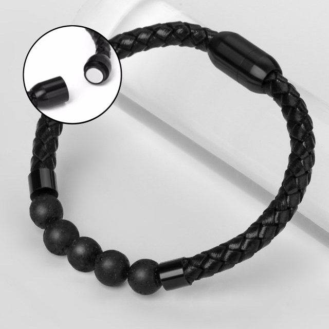 Aróma náramok pánsky kožený s lávovými kameňmi