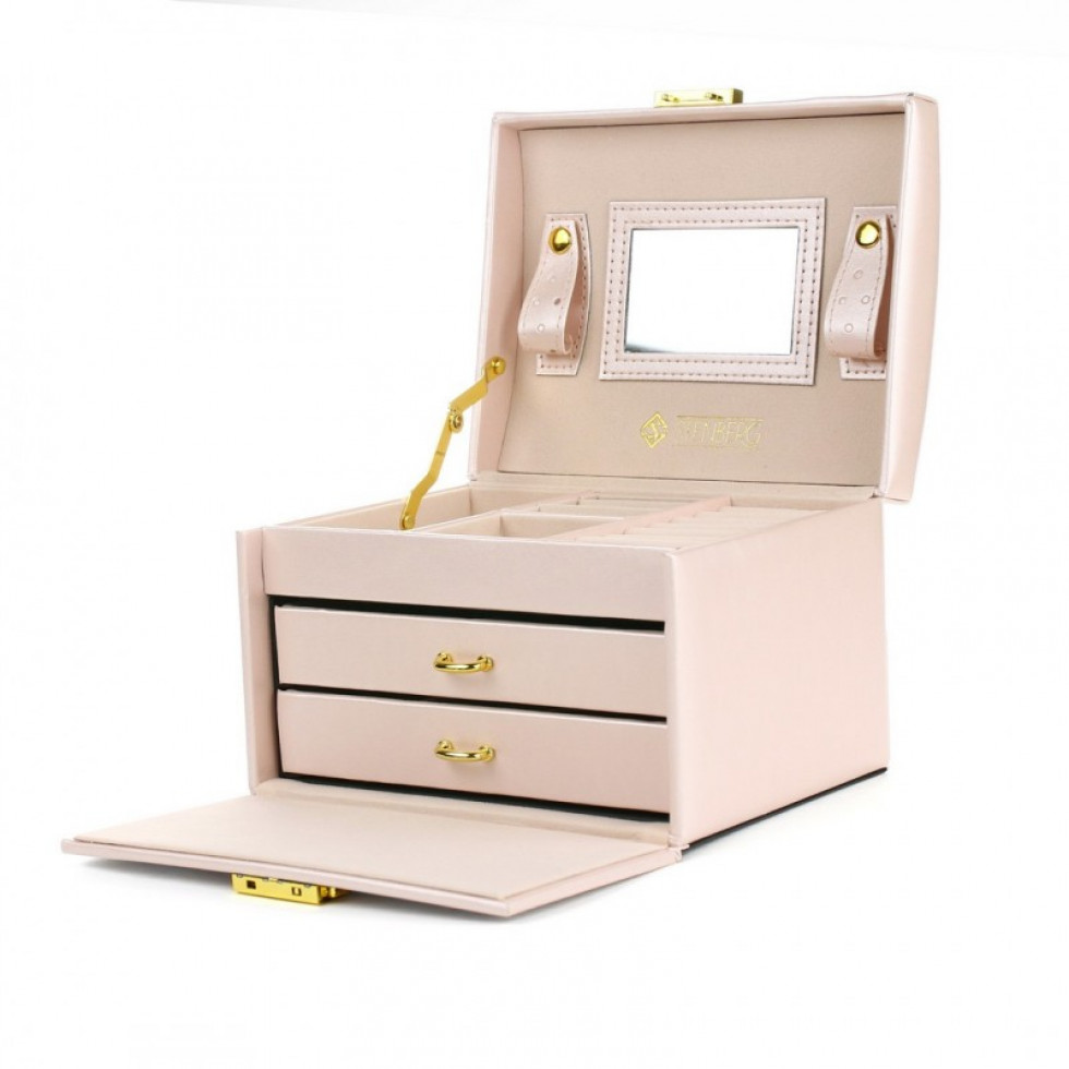 Šperkovnica kufrík so šuflíkmi púdrová