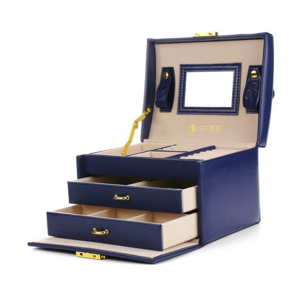 Šperkovnica kufrík so šuflíkmi tmavomodrá