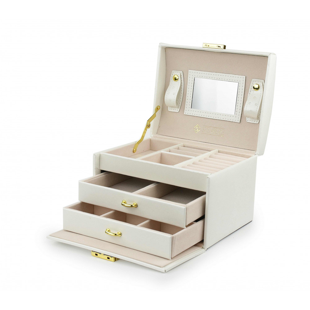 Šperkovnica kufrík so šuflíkmi biela
