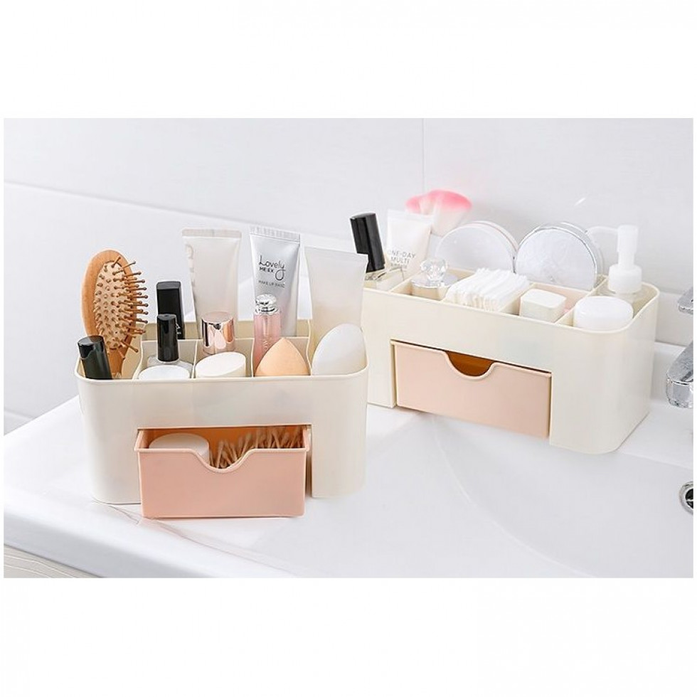 Organizér na kozmetiku so zásuvkami bielo-ružový 