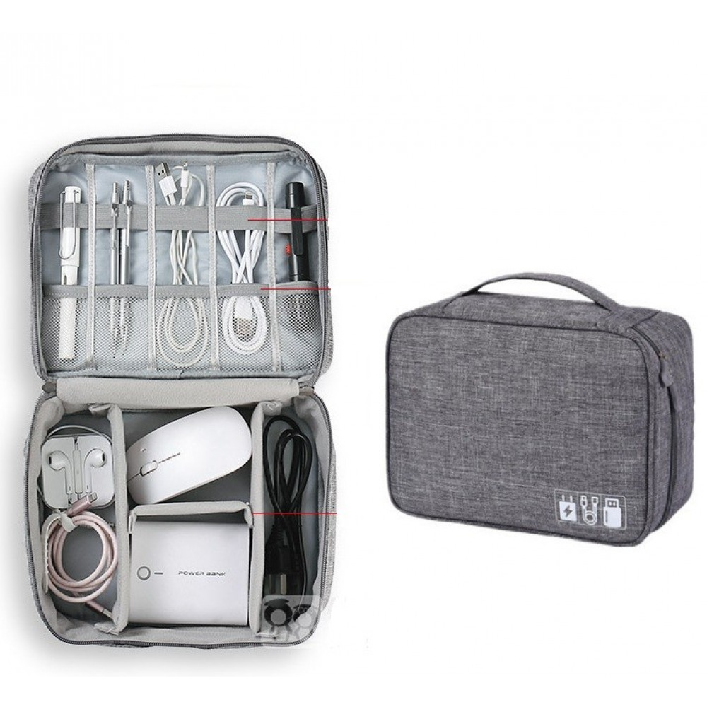 ZDRAVKO Cestovný organizér na nabíjačky, USB káble sivý