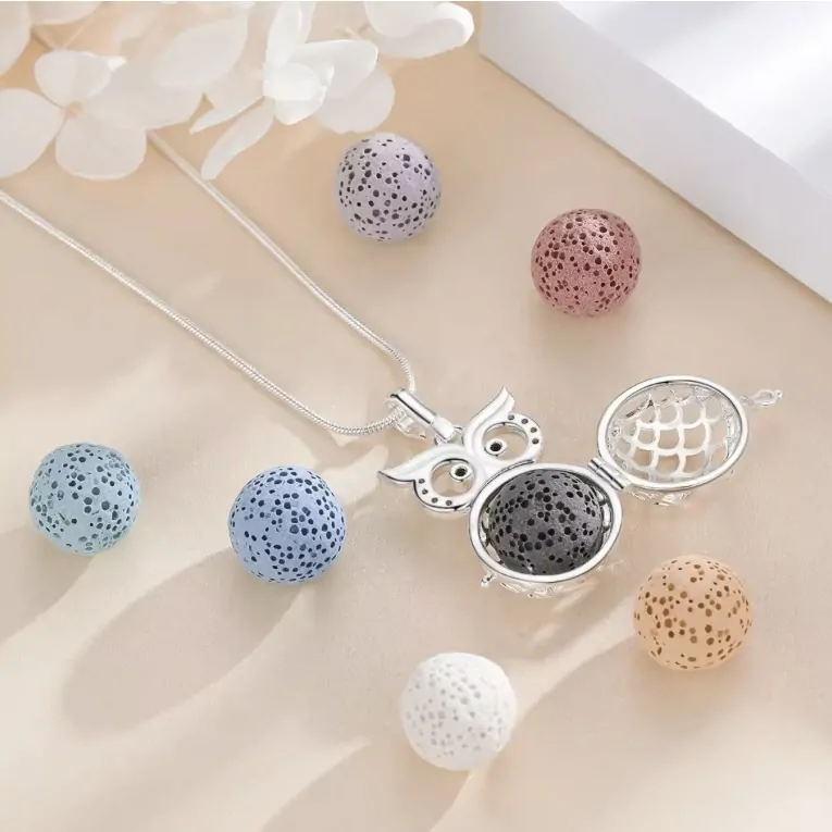 Aroma difúzny náhrdelník Sovička lávové kamene + doTERRA Wild orange 5ml