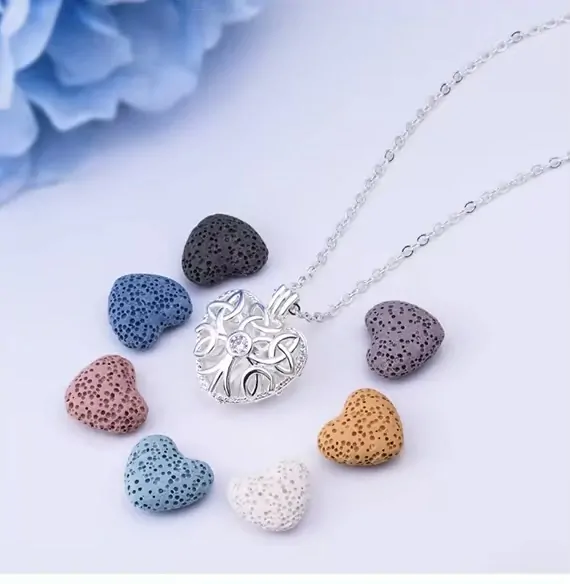 Aroma difúzny náhrdelník Srdce so zirkónom lávové kamene + doTERRA Wild orange 5ml