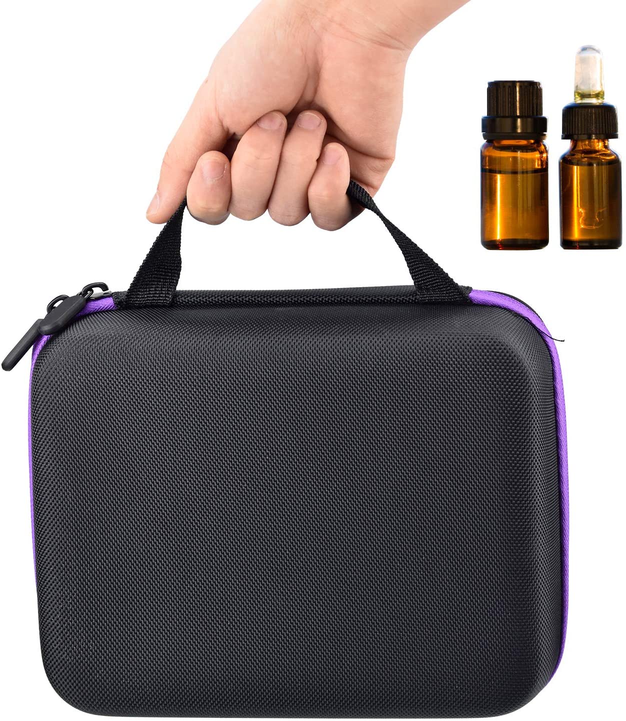 Taška na esenciálne oleje 30 x 5-15 ml čierna s fialovým lemom
