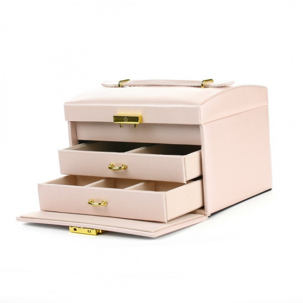Šperkovnica kufrík so šuflíkmi púdrová