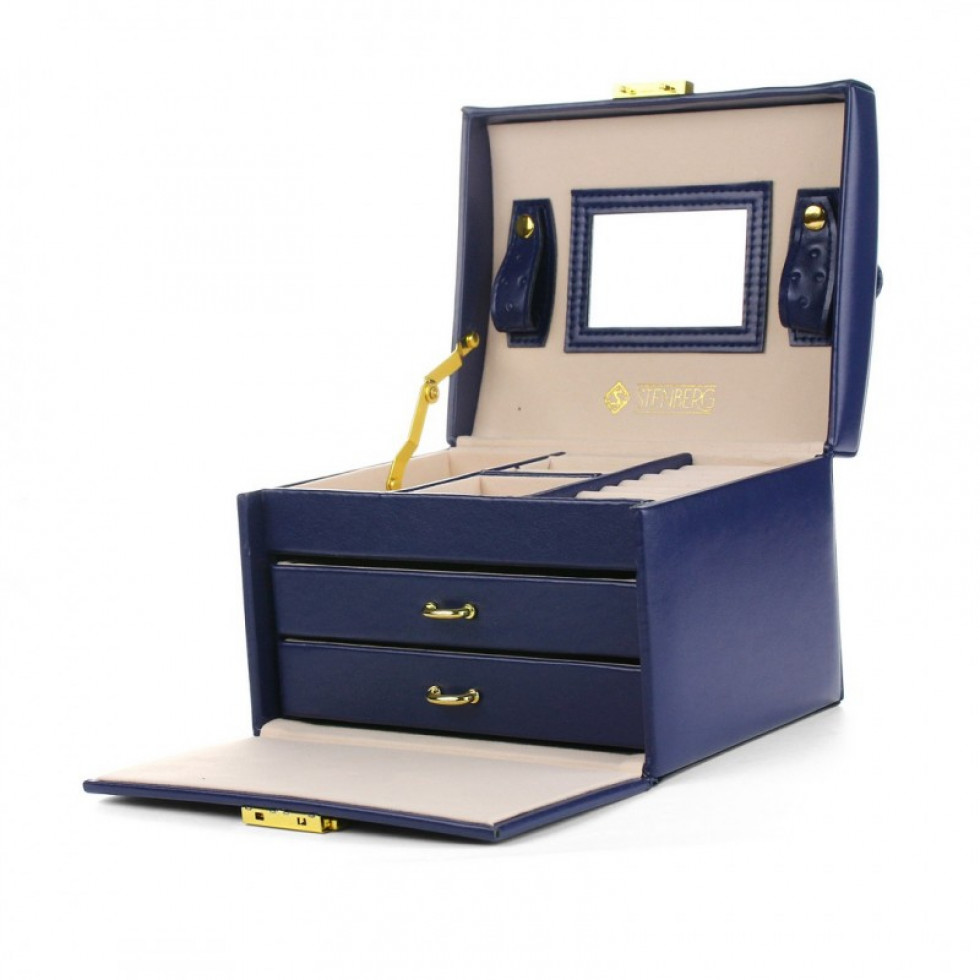 Šperkovnica kufrík so šuflíkmi tmavomodrá