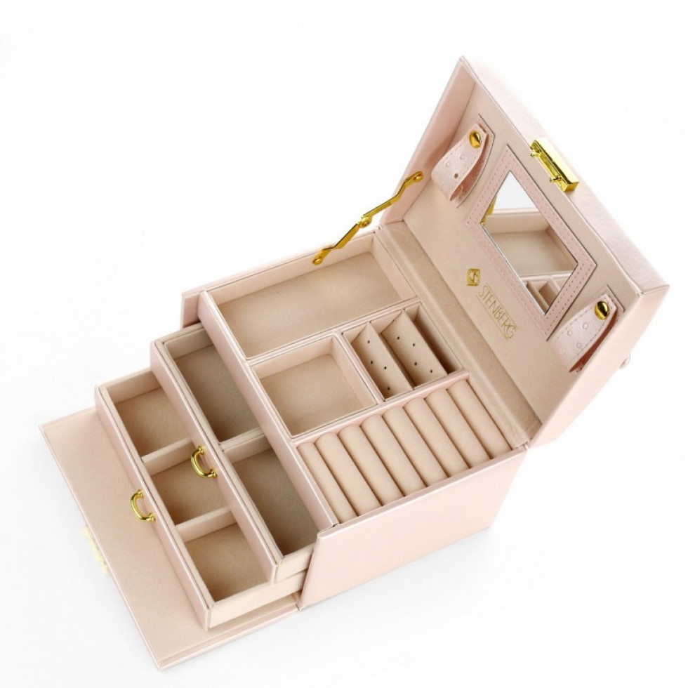 Šperkovnica kufrík so šuflíkmi púdrová