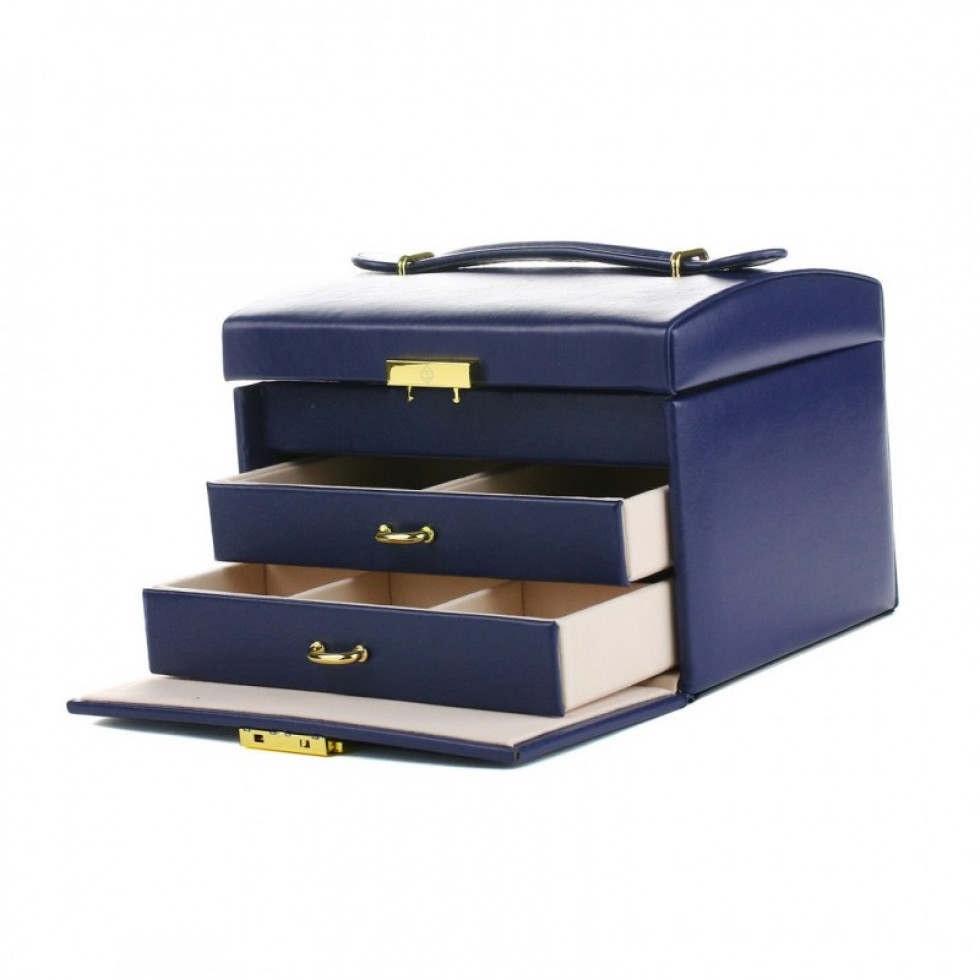 Šperkovnica kufrík so šuflíkmi tmavomodrá