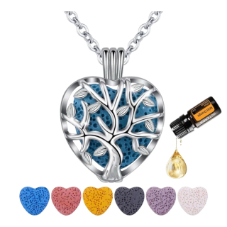Aroma difúzny náhrdelník Srdce so stromom života lávové kamene + doTERRA Wild orange 5ml