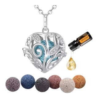 Aroma difúzny náhrdelník Srdce so zirkónovými listami lávové kamene + doTERRA Wild orange 5ml