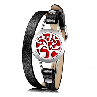 Aroma difúzny náramok Tree čierny dvojitý kožený remienok + Doterra wild orange 5ml